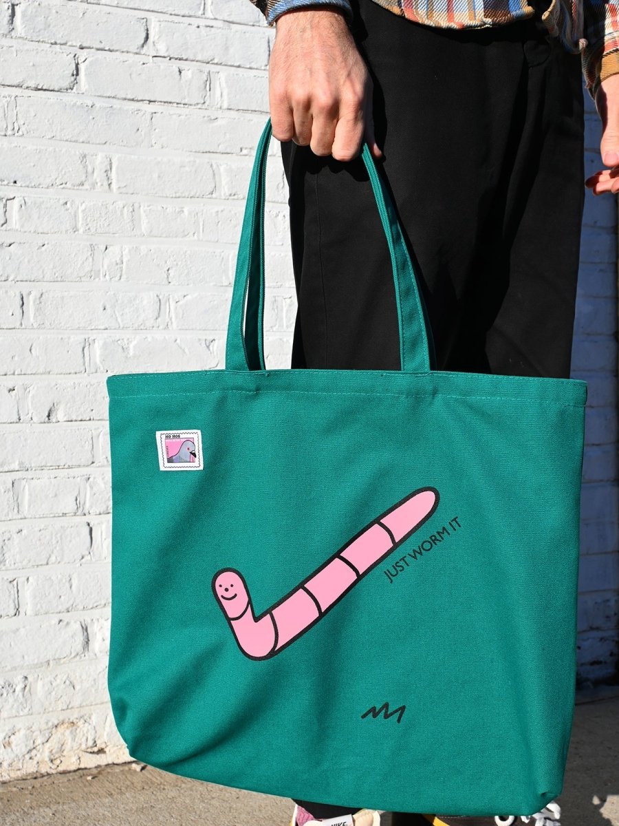 "Just Worm It" tote bag - Design by HO HOS HOLE IN THE WALL