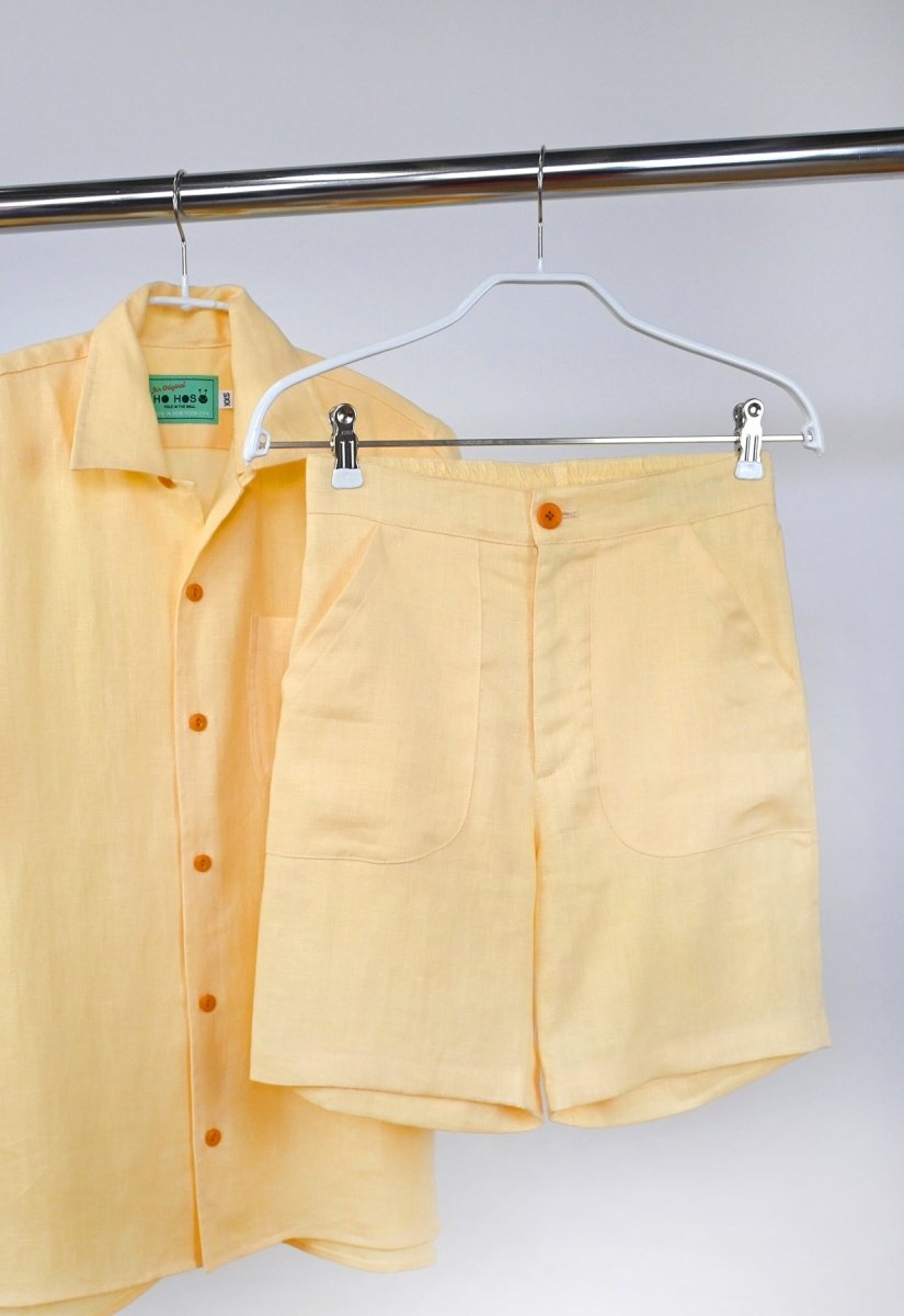 "Tutti Frutti" Linen Shorts - Yellow Strawberry